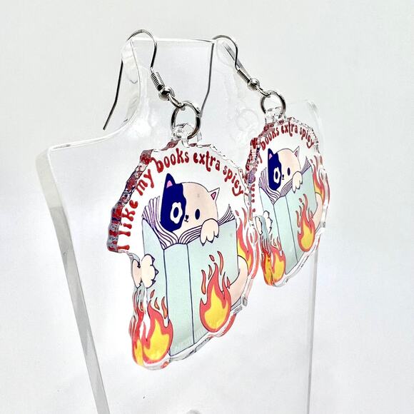 Spicy Book Cat Earrings - Booktok Accessories - Spicy Book Earring - Cat Earring - Picture 2 of 8